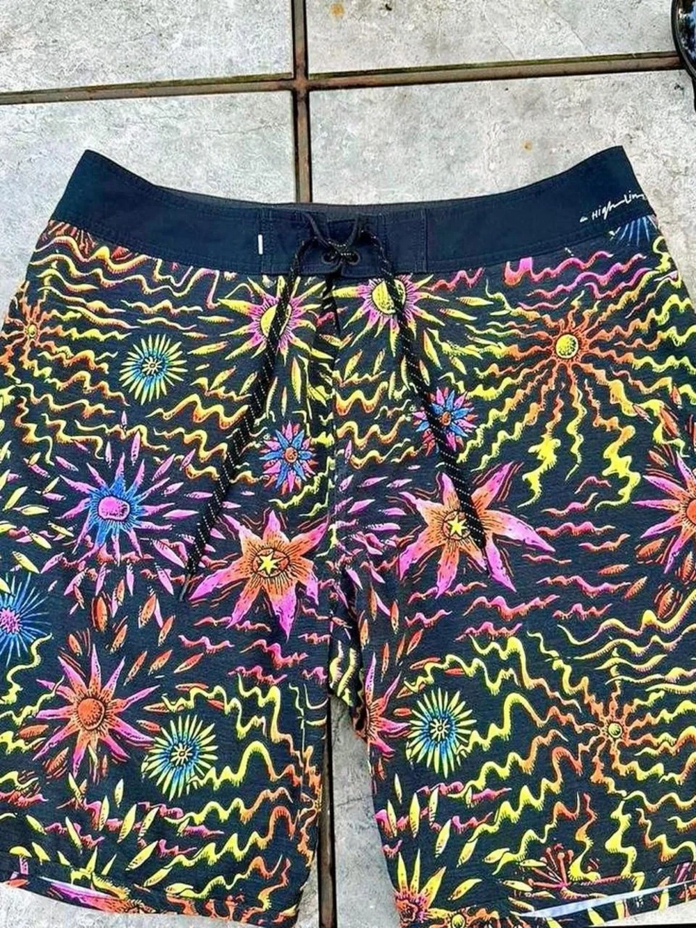 Quiksilver Black Swim Shorts with Neon Floral Print
